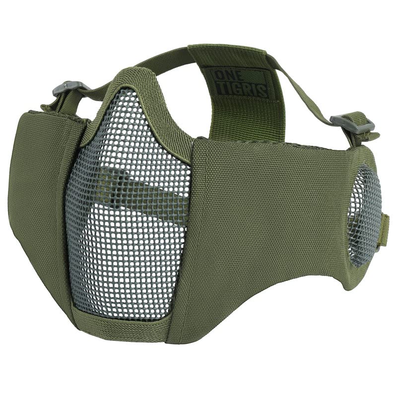 OneTigris 6" Foldable Half Face Airsoft Mesh Mask with Ear Protection, Military Tactical Lower Face Protective Mask (Olive) - Image 2